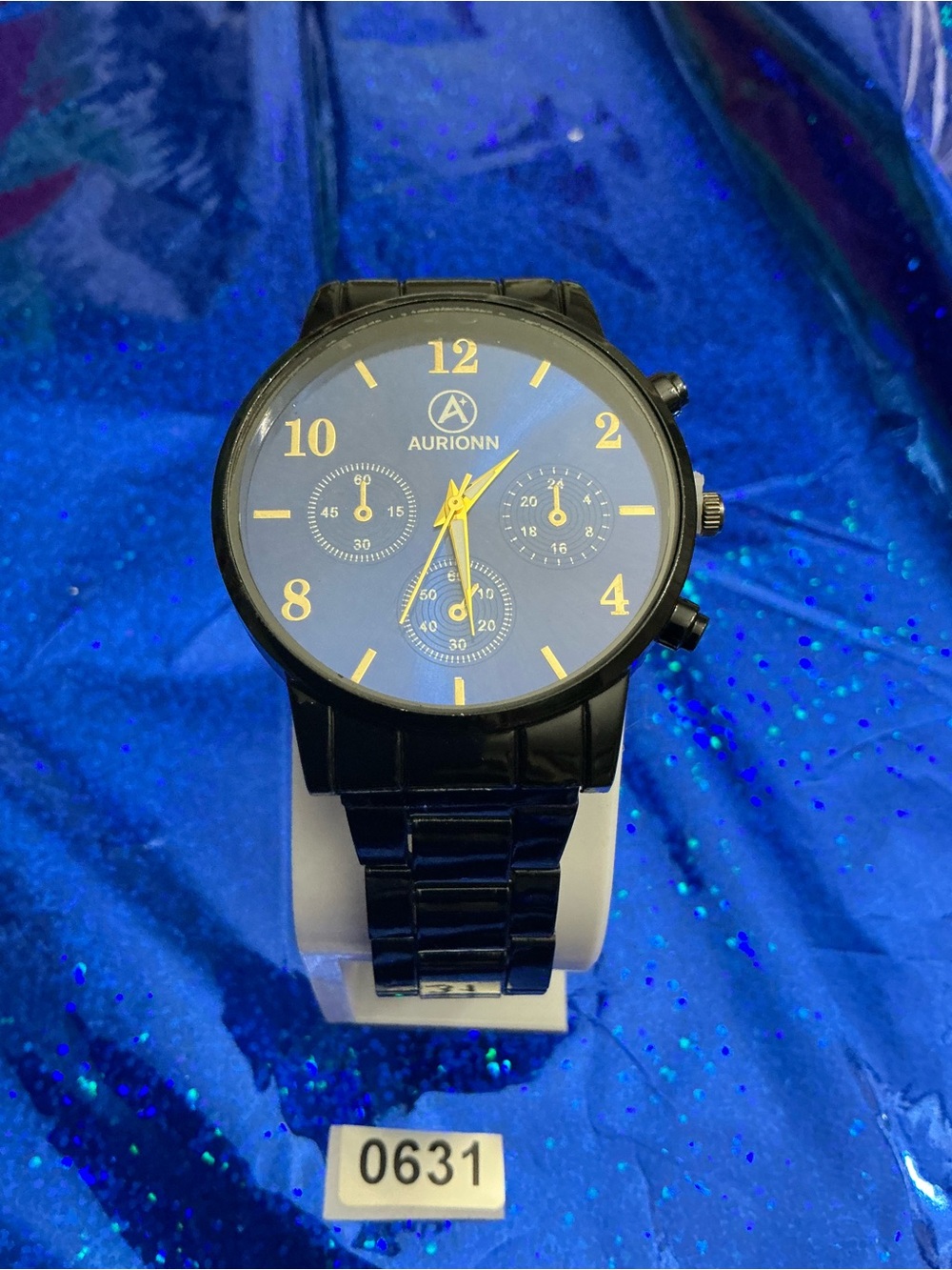 Men's Black and Blue Chronograph-Style Jacket Watch